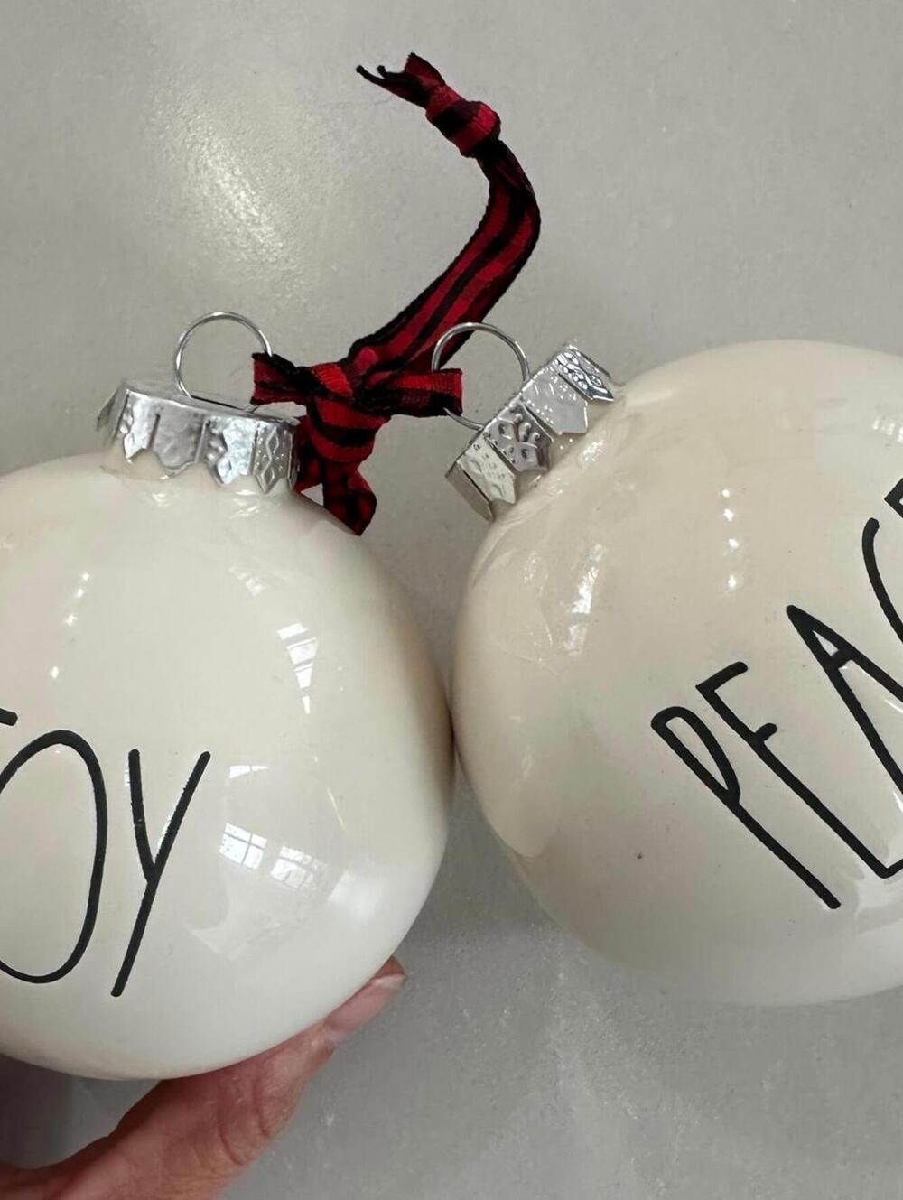 Rae Dunn Set of 2 Joy & Peace Christmas Ceramic Ornaments